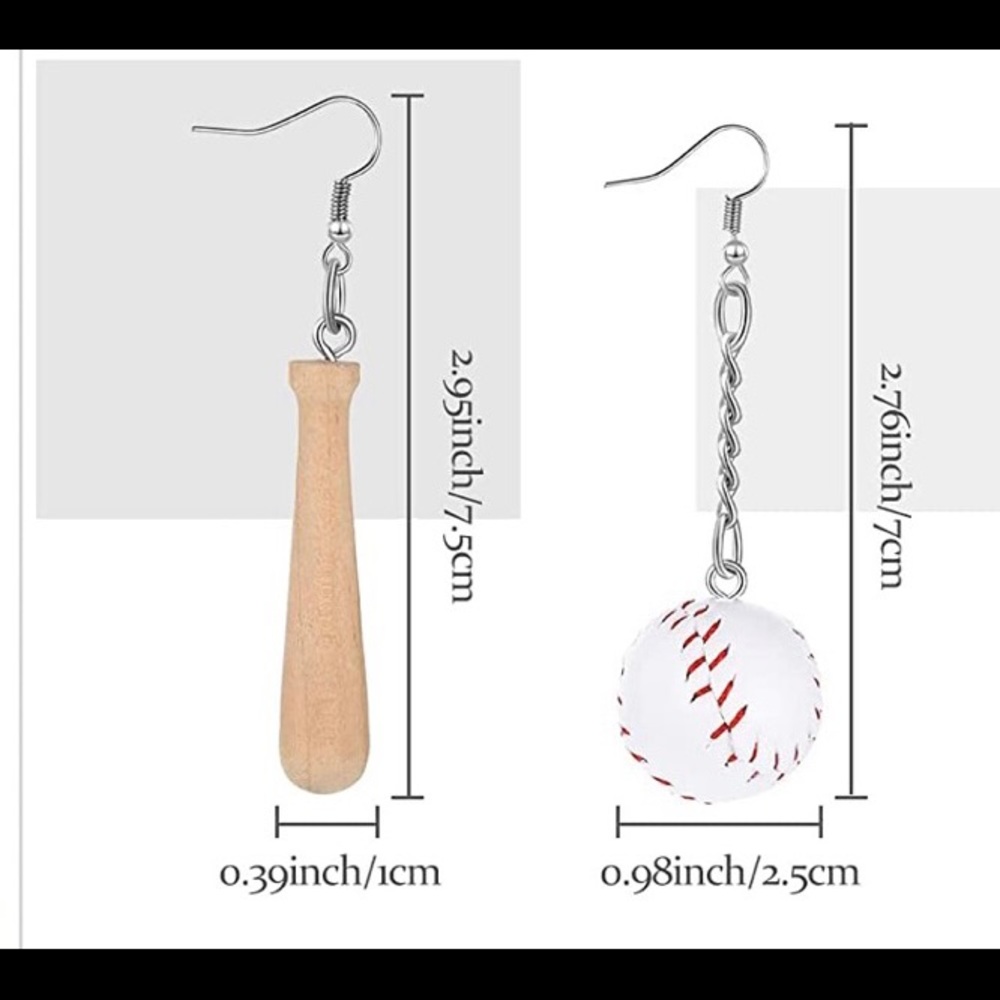 New in plastic Baseball and Bat dangle earrings. Perfect for fun fashion